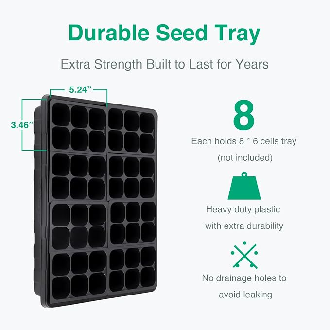 SOLIGT [Thick Plastic] 5-Set Strong Seed Starter Trays with 5" Humidity Domes for Seed Starting, Germination, Seedling Propagation & Plant Growing, Holds 240 Cells in Total