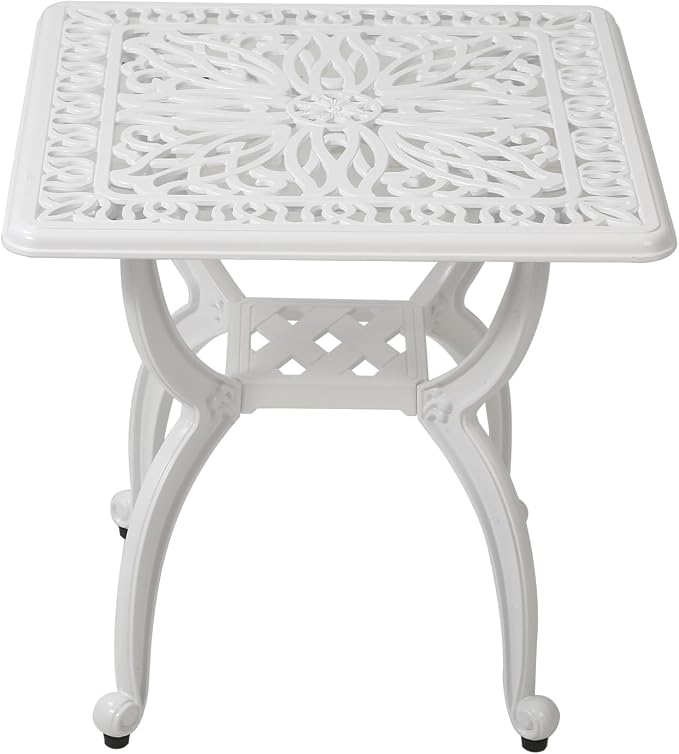 KAILI Outdoor Cast Aluminum Side Table Patio Side Table Backyard, Pool, Indoor, Easy Maintenance and Weather Resistant Coffee Table Porch Table Bistro Table (18.5square-White)