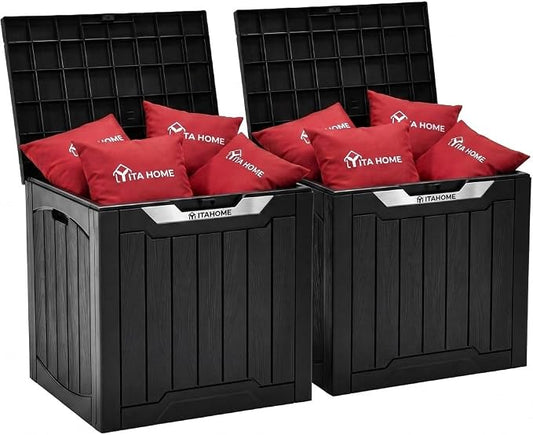 YITAHOME 31 Gallon Deck Boxes Set of 2 | Lockable Outdoor Storage Bins with Silver Decorative PVC Trim Panels for Patio Cushions, Garden Tools, Weather-Resistant