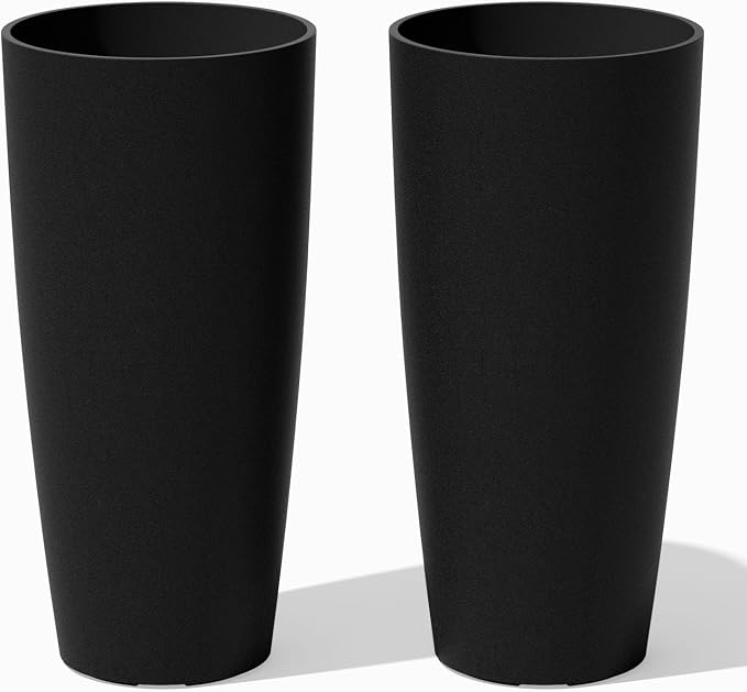 Veradek Mason Series Vega Planter - Round Tall Planter for Indoor or Outdoor Porch/Patio | Made from Plastic-Stone Composite with Drainage Holes | Modern Décor for, Flowers, Interior Plants