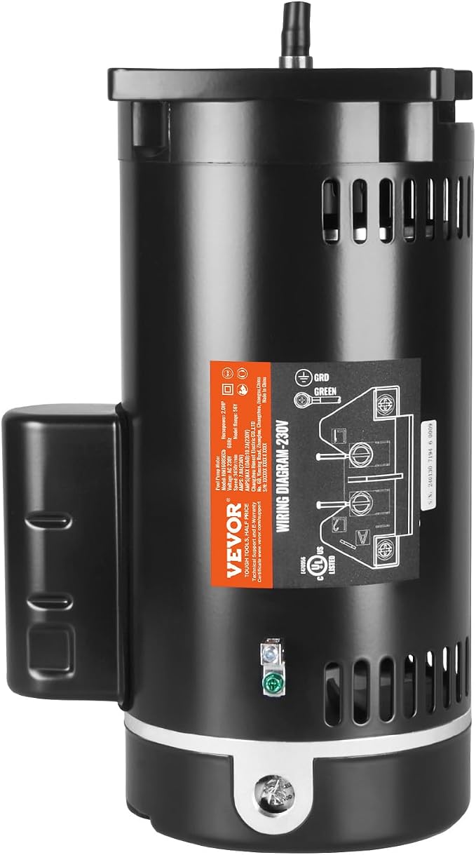 VEVOR 2 HP Pool Pump Motor, 3450 RPM High Speed, 230V (7.8 Amps), 50μF/250V Capacitor, 1.3 SF, CCW Rotation, 56Y Square Flange Replacement Motor for Swimming Pools, Spa Centers