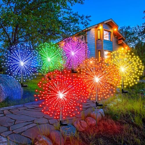 Tujoe 6 Pcs Christmas Solar Firework Stake Lights 180 LED 8 Modes Solar - Image 6