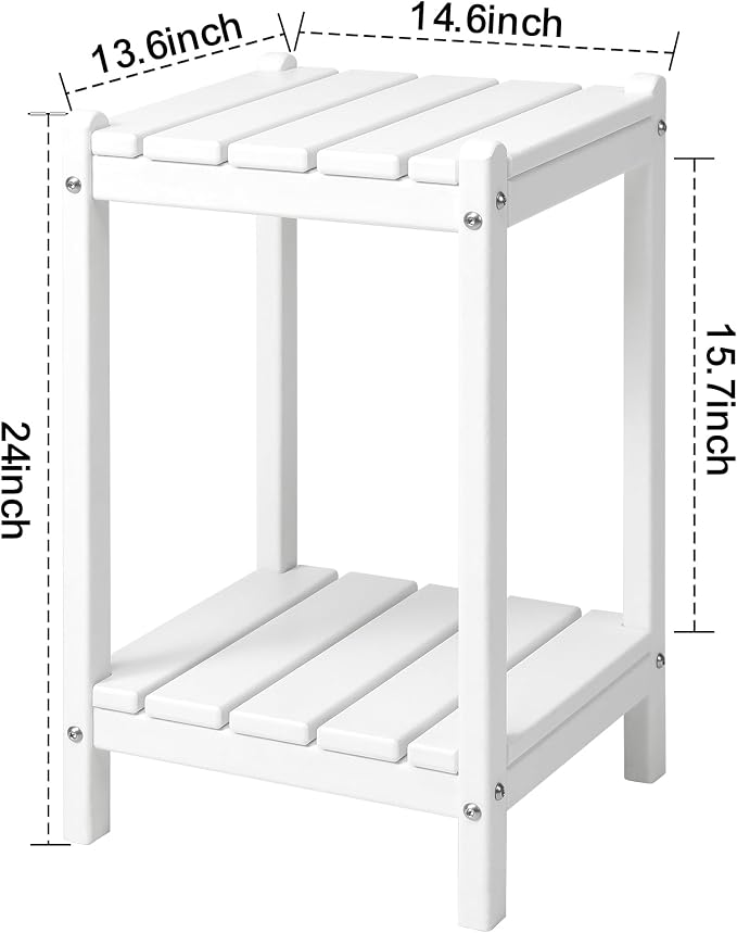 LZRS 24" Double Adirondack Outdoor Side Table, Pool Composite Patio Table,HDPE End Tables for Backyard,Pool, Indoor Companion, Easy Maintenance & Weather Resistant(White)