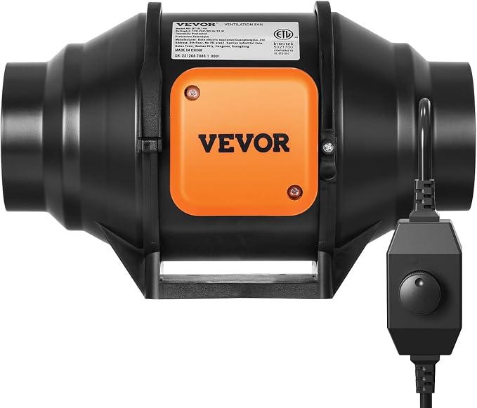 VEVOR Inline Duct Fan, 4-Inch 200 CFM with Variable Speed Controller, Quiet AC-Motor Ventilation Exhaust Fan for Cooling Booster, Grow Tents, Hydroponics