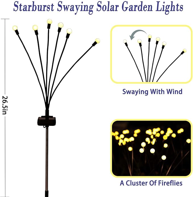ZFNN Solar Garden Lights Outdoor, 4 Pack Firefly Swaying Lights, Waterproof Garden Decor for Yard Patio Pathway Lawn, Gardening Gifts for Women Christmas Decoration