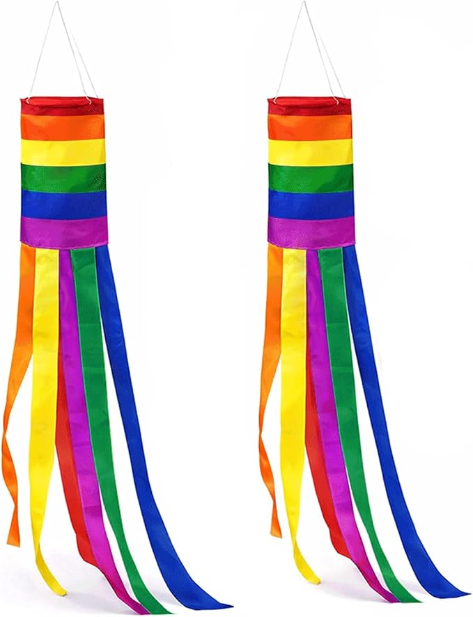 2Pack Rainbow Pride Windsock 40 Inch Outdoor Decorations – Colorful LGBT Hanging Windsocks for Porch Garden LGBTQ Pride Month Party Decor