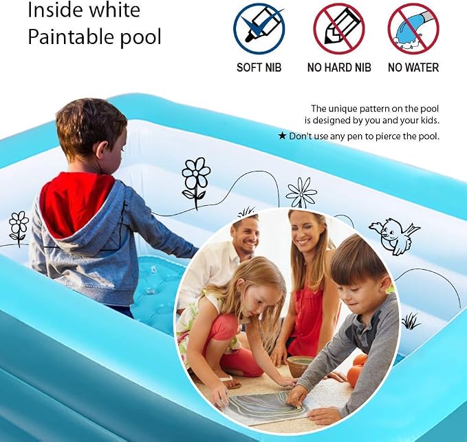 Kiddie Pools, Inflatable Swimming Pool with Soft Floor, Durable 59 inches Swim Play Kids Pool for Garden or Backyard or Indoor (Green&Orange)
