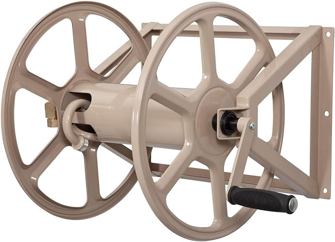 Liberty Garden 709 Steel Wall/Floor Mounted Hose Reel, Holds 200-Feet of 5/8-Inch Hose - Tan, 17.6 x 22 x 15