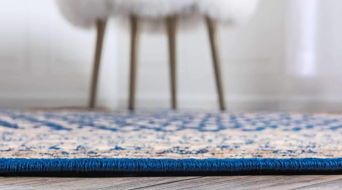 Unique Loom Williamsburg Collection Traditional Border with Dotted Center Area Rug, Round 5' 1" x 5' 1", Navy Blue/Gray