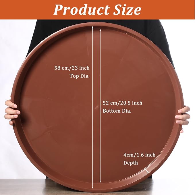 Eccliy 6 Pack Plastic Plant Saucer Heavy Duty Planter Saucers Large Plant Pot Saucers Plastic Water Trays for Indoors and Outdoors Flower Plant Plant Drip (Terracotta,23 Inch)