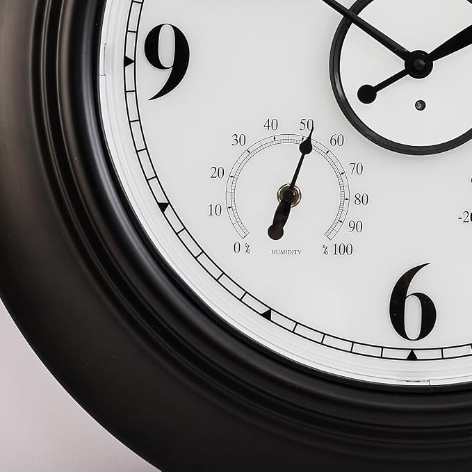 Andy Star 21 Inch Large Illuminated Outdoor Wall Clock Waterproof with Thermometer and Hygrometer, Oversized Battery Wall Clock for Patio Pool, Oil Rubbed Bronze Silent Non Ticking Clock for Garden