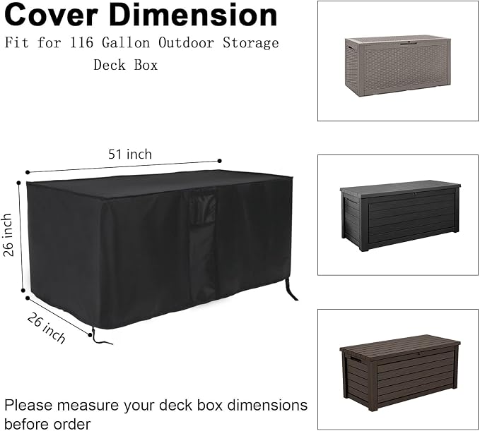 Outdoor Deck Storage Box Cover for 116 Gallon Deck Boxes,Waterproof Patio Storage Box Cover - 51 X 26 X 26 Inch