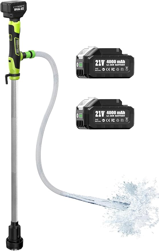 Cordless Stick Water Transfer Pump, Portable Battery Powered Sump Pump with 2 x 4000mAh Rechargeable Batteries, 720 GPH, 32 FT Lift for Pool, Garden, Pond, Boat, RV, Rain Barrels, Outdoor Draining