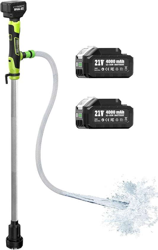 Cordless Stick Water Transfer Pump, Portable Battery Powered Sump Pump with 2 x 4000mAh Rechargeable Batteries, 720 GPH, 32 FT Lift for Pool, Garden, Pond, Boat, RV, Rain Barrels, Outdoor Draining
