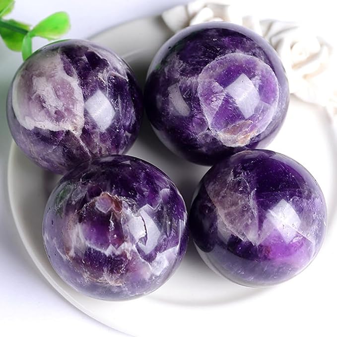 2-2.4 inch Natural Amethyst Crystal Ball with Stand, Hand Polished Purple Quartz Sphere, Reiki Healing Decorative Sphere, Chakra Energy Stone Crafts, Feng Shui Home Desktop Ornament