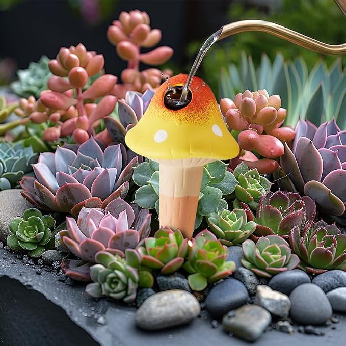 Yeswhat Self Watering Plant Spikes 4 Pack, Terracotta Mushroom Automatic Plant Waterer for Indoor Outdoor Plants, Slow Release Watering Stakes, Vacation Watering Devices for Potted Plants Garden Decor