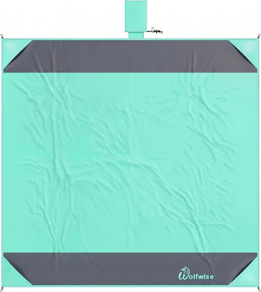 Wolfwise 78" × 81" XXL Beach Blanket, Waterproof & Sandproof Picnic Mat with 4 Sand Pockets & 4 Stakes, Windproof Outdoor Camping Beach Mat, Lightweight, Fits 4 People, Pink