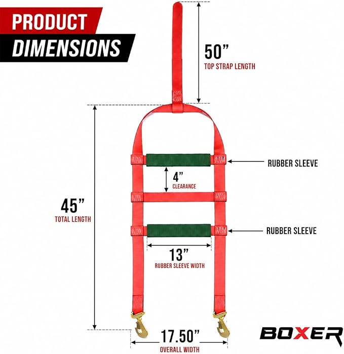 Boxer Pro Tow Dolly Basket Straps with Twisted Snap Hooks 2 Pack – Wheel Bonnet Tie Down System – 15”-19” Tires, 10,000lbs Breaking Strength with Rubber Sleeve Extra Security – Wheel Car Basket
