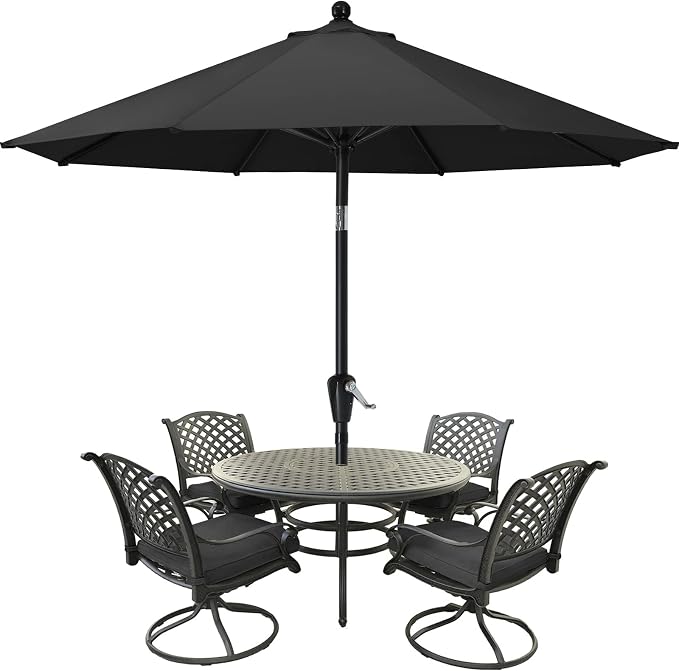 MASTERCANOPY 9FT Patio Umbrella with Push Button Tilt and Crank, Outdoor Market Umbrella with 8 Sturdy Ribs, UV Protection & Waterproof for Garden, Deck, Backyard, Pool (Dark Gray)