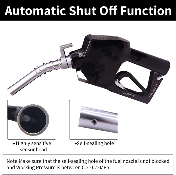 Black 3/4"inch NPT Automatic Shut-Off Fuel Nozzle With Hook+Filter Fuel Refilling Tool Used for diesel,gasoline,kerosen (13/16"Spout Max Flow Rate 16 GPM)
