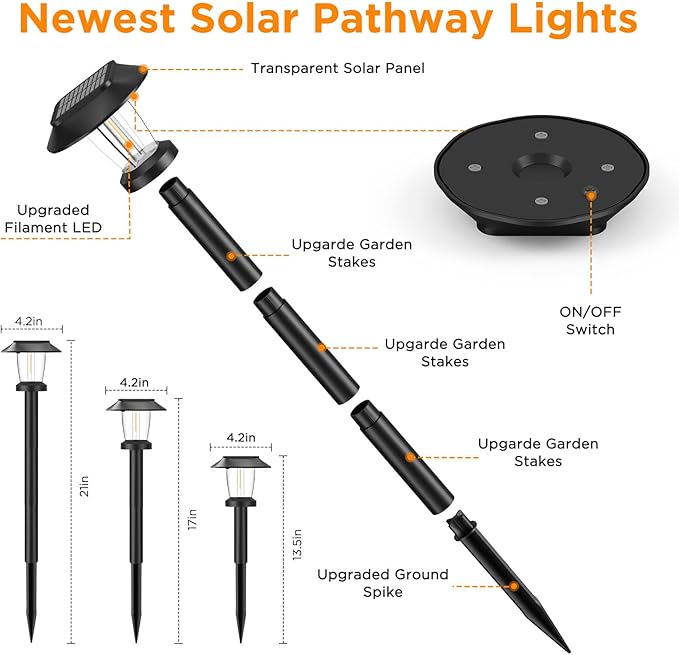 Solar Pathway Lights Outdoor - 12 Pack Solar Powered Garden Lights Waterproof IP65, Decor Landscape Lighting with Three Lighting Modes for Yard, Lawn, Walkway, Driveway, Warm White