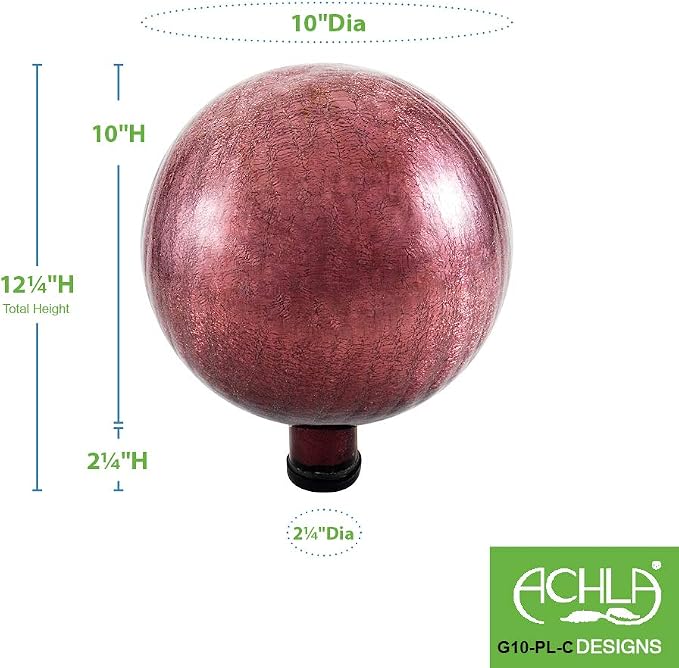 Achla Designs 10" Crackle Gazing Globe Ball, Plum