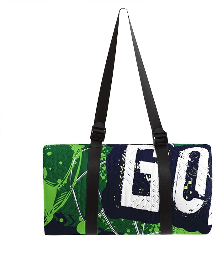 Outdoor Picnic Blanket Portable Ultrasonic Waterproof Picnic Cartoon Soccer Green Printed Camping Beach Mat for Sand and Wet Grass Hiking (Cartoon Soccer S