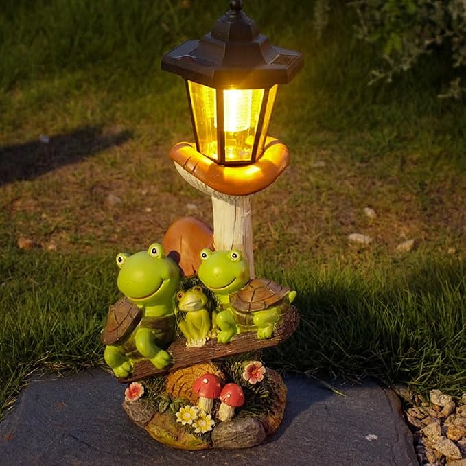 Outdoor Solar Powered Turtle Statue, Turtle and Mushroom-Shaped Sculpture with LED Light, Suitable for Decor Courtyard,Backyard, and Lawn, Unique Birthday and House Warming Gifts