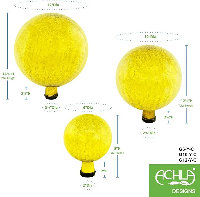 Achla Designs G6-Y-C, Lemon Drop 6-Inch Crackle Gazing Globe Ball, 6