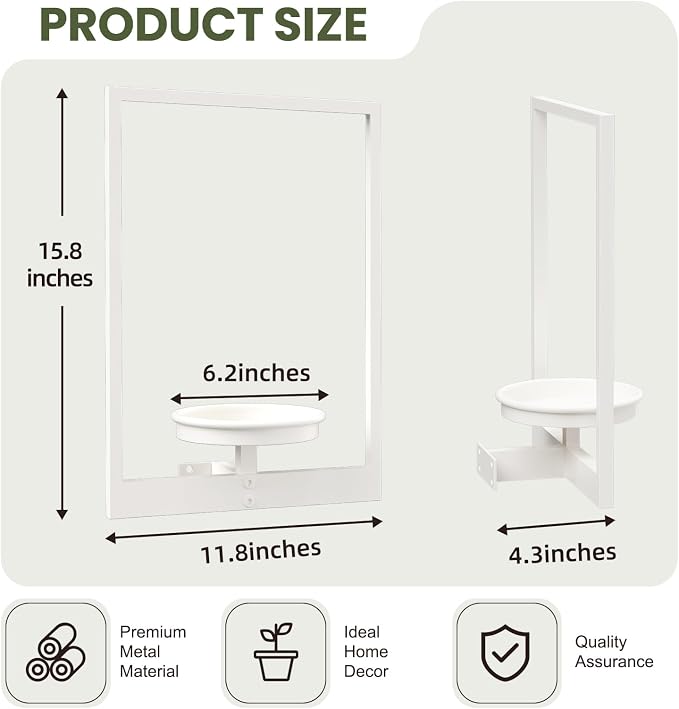 Hanging Planters for Indoor Plants White, Wall Plant Holder Stand to Hold Large Pots - Premium Metal Wall Planters for Indoor Outdoor Decor