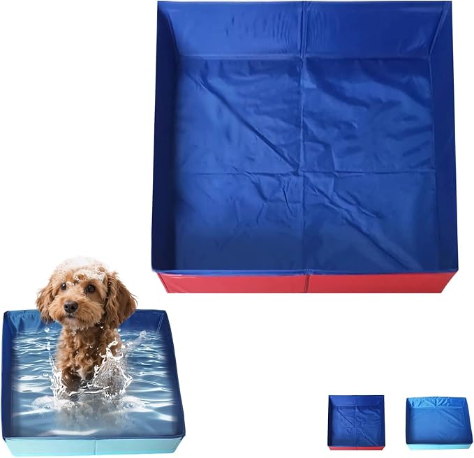 Foldable Pool for Dog Paddling, Foldable Dog Swimming Pools, 50x50x10cm, Pet Bath Pool for Indoors Outdoors, Square, Save Space (Red)
