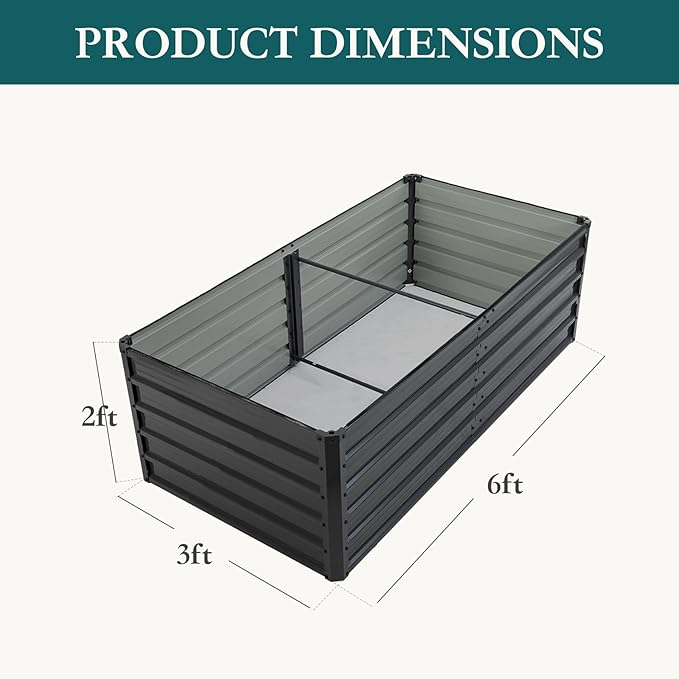 DUMOS Galvanized Raised Garden Bed Outdoor, 6x3x2ft Metal Planter Box for Deep-Rooted Vegetables Flowers Herbs, Rectangular Planter Raised Bed for Patio Balcony Backyard, Open Bottom, Dark Gray