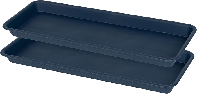 VUWEZ 2 Pack Plastic Plant Trays - Rectangular 30 inch, Indoor/Outdoor Plant Water Drip Trays for Flower Pot Planter, Windowsill (8 X 30'', Blue)