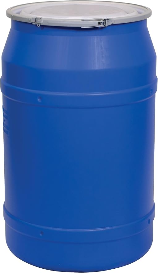 Eagle 55 Gallon Plastic Drum with Lid, Metal Lever-Lock, 36.4"x22.5", Open Head Lab Pack Drum Made of Durable, Lightweight HDPE, Withstands Weather and Chemicals, Made in USA, Blue, 1656MB