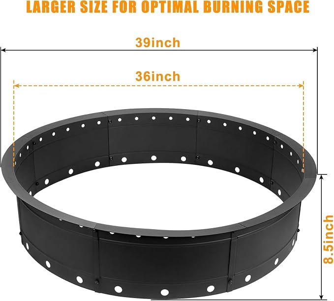 39 Inch Fire Pit for Outside Wood Burning, Heavy Duty Steel Outdoor Firepit with Air Vent Design, Large Rust Resistant Backyard Bonfire Pit for Patio Camping Garden Gatherings