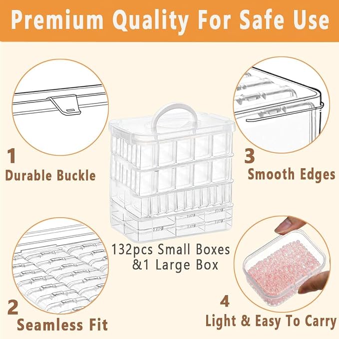 131pcs Bead Storage Container,4Tier-Bead Organizer Boxes And Craft Storage Boxes, Storage Stackable portable box,DIY Jewelry Craft Nails, Bracelets, Jewelry, Diamonds, Pens, (4Tier)