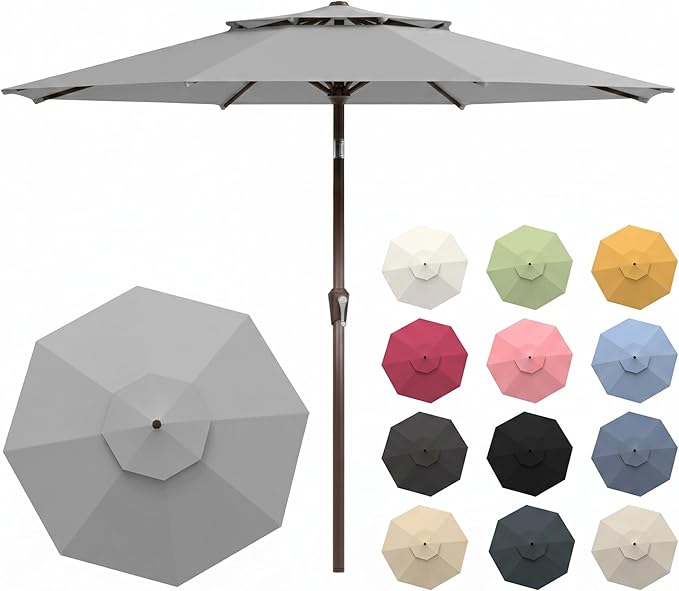 10FT Patio Umbrella, 2 Tier Outdoor Table Umbrella, Large Vented Market Umbrellas with Push Button Tilt and Crank, 8 Sturdy Ribs for Backyard, Deck, Pool, UPF50+ UV Protection