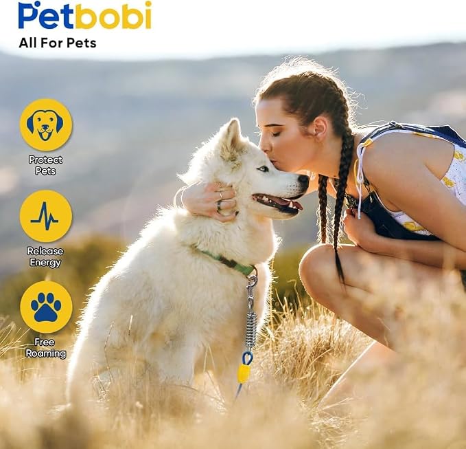 Petbobi Dog Tie-Out Cable and Stake - 30ft Heavy Duty Cable with Spring, No Tangle, 16in Ground Stake, Ideal for Outdoor Yard, Camping, Suitable for Small Medium Large Dogs Up to 120 lbs, Blue
