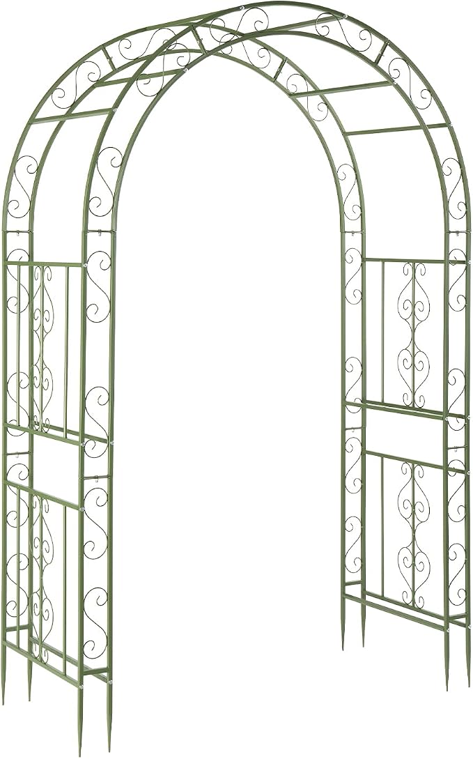 VINGLI Garden Arbor, Double Layer Arch Archway for Wedding Ceremony Party, Steel Garden Trellis for Plant Climbing, Christmas Garden Decorations Pergola for Garden, Backyard, Lawn (Olive Green)