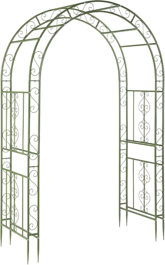 VINGLI Garden Arbor, Double Layer Arch Archway for Wedding Ceremony Party, Steel Garden Trellis for Plant Climbing, Christmas Garden Decorations Pergola for Garden, Backyard, Lawn (Olive Green)