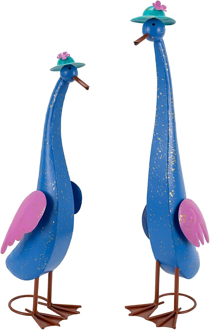 22" Duck Garden Statue Set of 2 Metal Ducks | Outdoor Statues Rustproof Yard Art Porch Animals Lawn Ornament Garden Sculptures Decor for Outside Patio Backyard