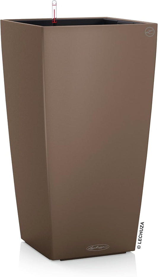 Lechuza CUBICO Color 22 Nutmeg, Self-Watering Tall Planter, H16.1 L8.7 W8.7 in