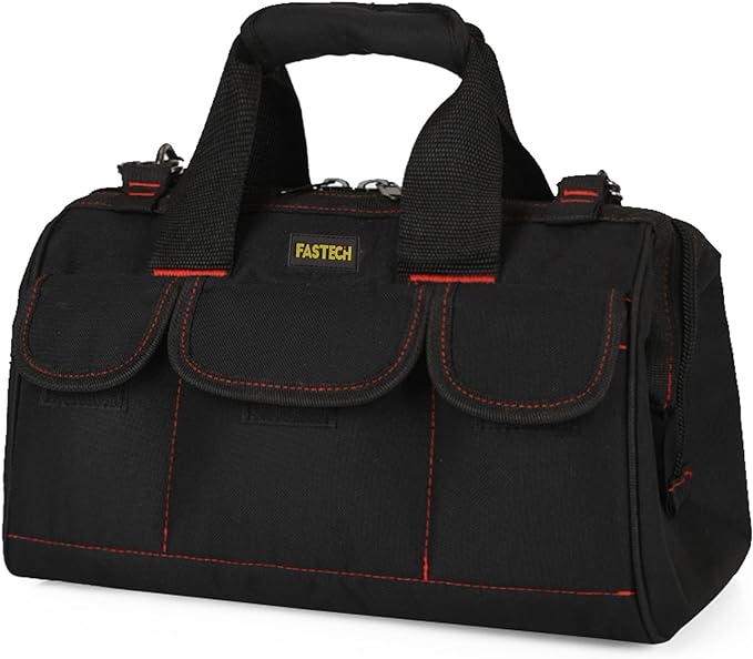 FASTECH 17-inch Heavy Duty Tote Bag With Wide Mouth For Tool Storage, Carrier and Organizer,Tools Bag for Men, Wide Mouth Tool Bag With Inside Pockets (17 Inch)