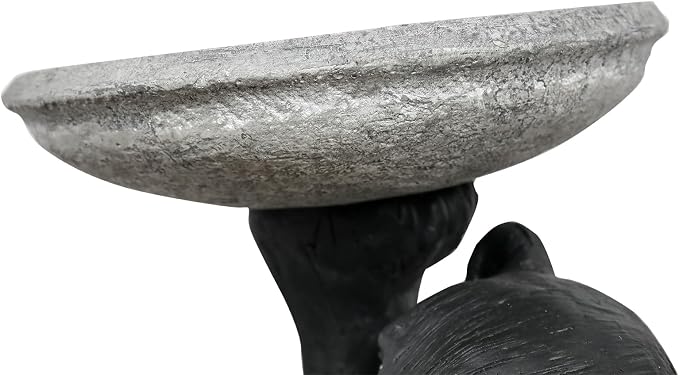 SunJet 18" Fibre Reinforced Concrete Outdoor Birdbath, 2-Tier Black Bear Bird Bath & Bird Feeder, Bird Bath Garden Decor with Dual Basins for Patio, Backyard, Lawn