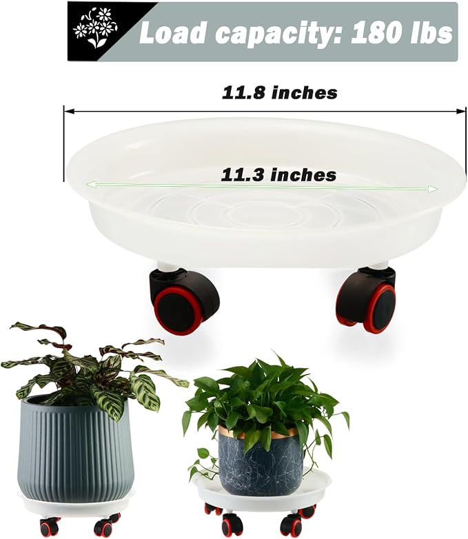 6 Packs 11.8 inches Large Plant Caddy Plant Saucers on Wheels Rolling Plant Stands Heavy-Duty Plant Dolly Plastic Planter Roller Base Pot Movers Outdoor Plant Tray Coaster
