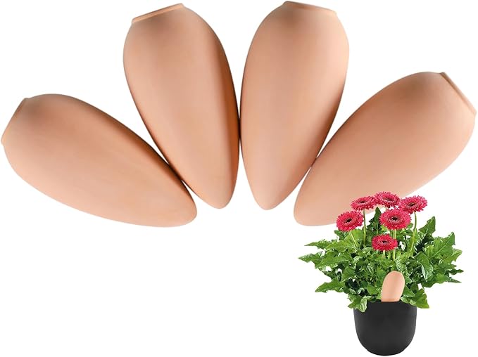 4 Pack Terracotta Watering Spikes, Plant Watering Devices Wine Bottle Automatic Plant Self Watering Spikes for Vacations, Clay Self-Watering Stakes for Indoor Outdoor Plants