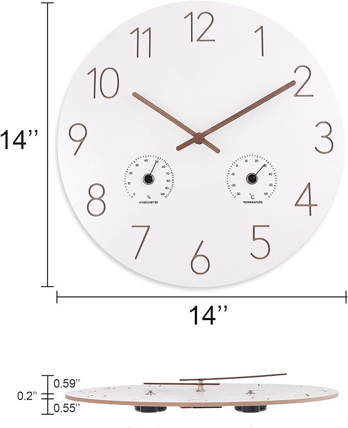 14 Inch Wall Clock, Wooden Frame Wall Clocks Decorative for Kitchen Living Room Bedroom Housewarming