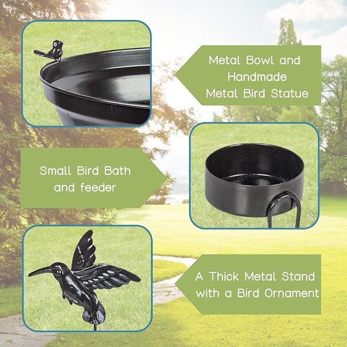DREAMSOUL 18 inch Dia Large Bird Bath Stand, 4 inch Deep Bird Bath for Outside, Metal Birdbaths for the Garden Yard Patio Decor