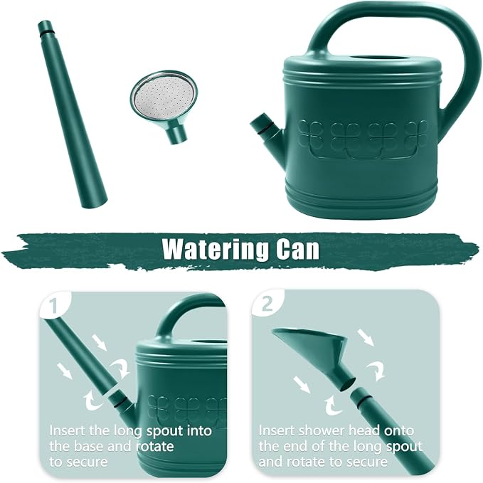 Watering Can for Indoor & Outdoor Plants, Plant Watering Can with Stainless Steel Shower Head, 1 Gallon Plastic Watering Can for Garden, Flowers, Vegetable, Greenhouse (Dark Green, 1 Gallon)