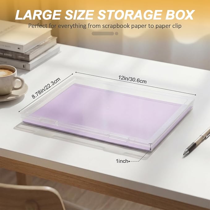 Roowest 8 Pack Photo Storage Box for 8" x 10" Photos Large Clear Plastic Scrapbook Paper Storage Containers with Snap-Tight Latch Picture Organizer for Protecting Crafts Office Supplies A4 Files